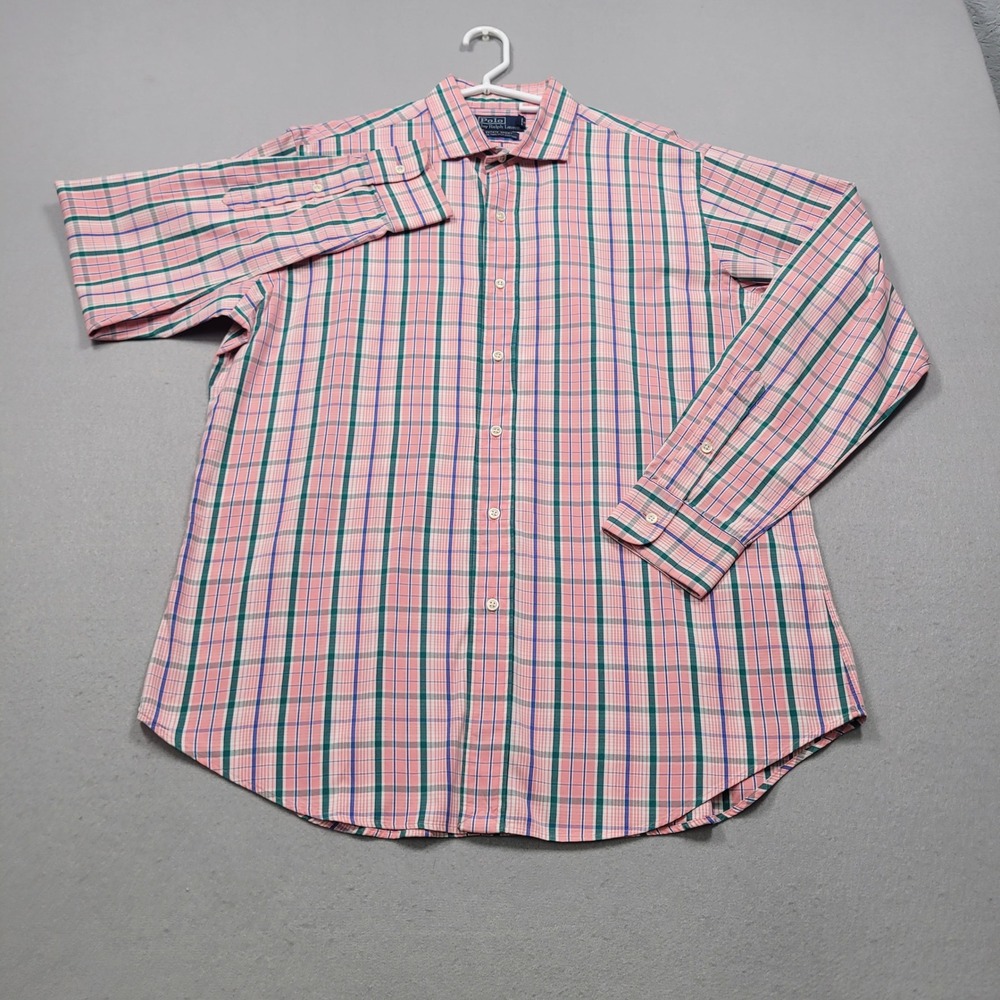 Polo Ralph Lauren Estate Sport Shirt Mens Large Pink Green Plaid Long Sleeve